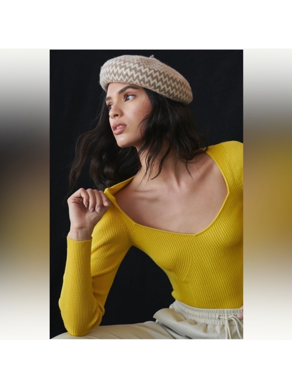Anthropologie Citron Sweetheart Neckline Sweater Yellow Long Sleeve Medium